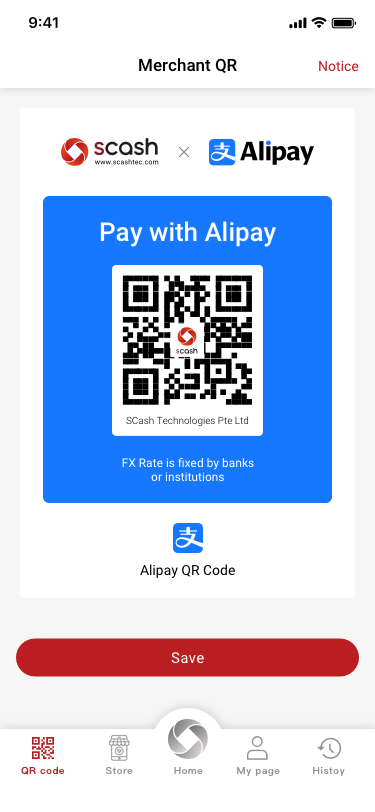 QR Code SCash screen