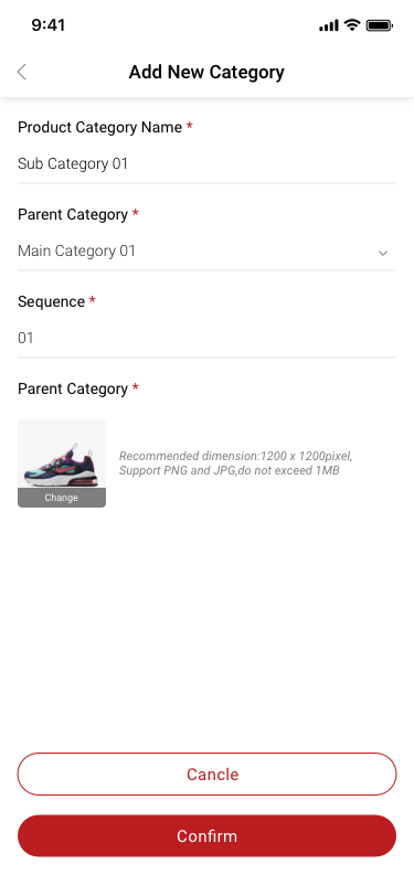 Company creator / edit Category SCash screen