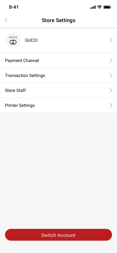 STORE / Store Settings SCash screen