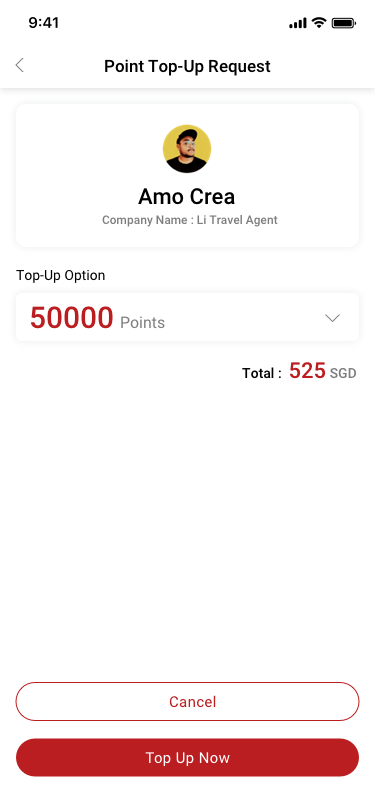 Point Top Up Request SCash screen