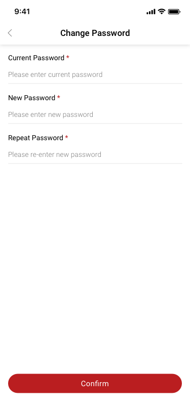 my page / Change Password SCash screen