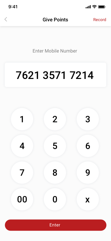 Give Points_Input Mobile Number SCash screen