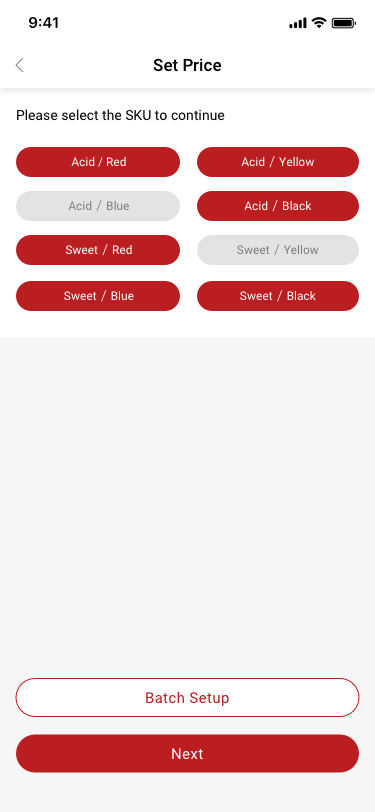 Company creator / set price / have sku SCash screen