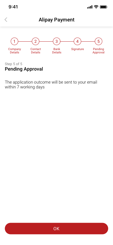 Alipay Payment 5 Pending Approval SCash screen
