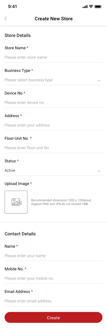 Store / Create New Store SCash screen