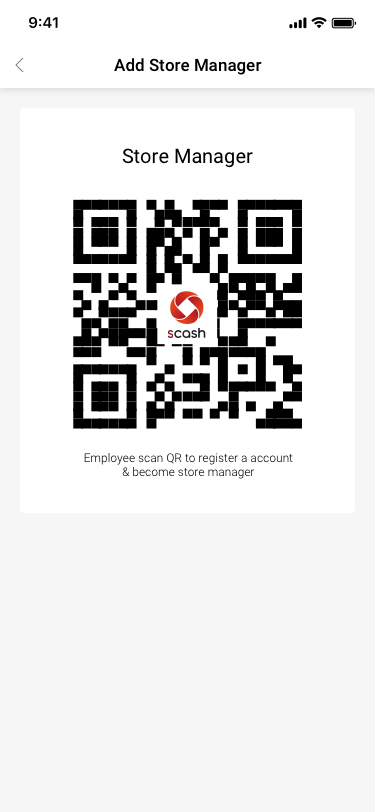 Store Manager / add storemanager / scan qr SCash screen