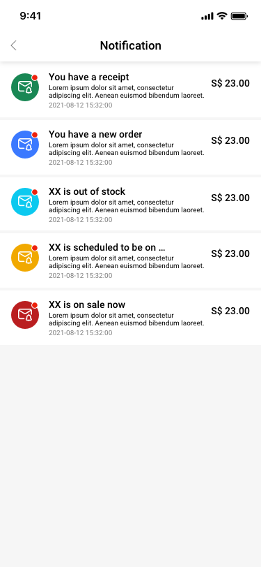 Notification SCash screen