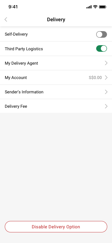 Store Settings / Transaction Settings / Delivery SCash screen