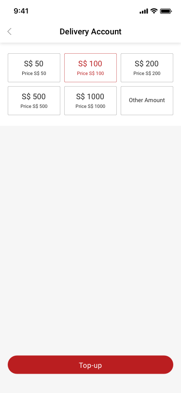 Store Settings / Transaction Settings / Delivery / Delivery Account / Top-up SCash screen
