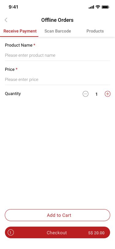 Offline Order / manual SCash screen