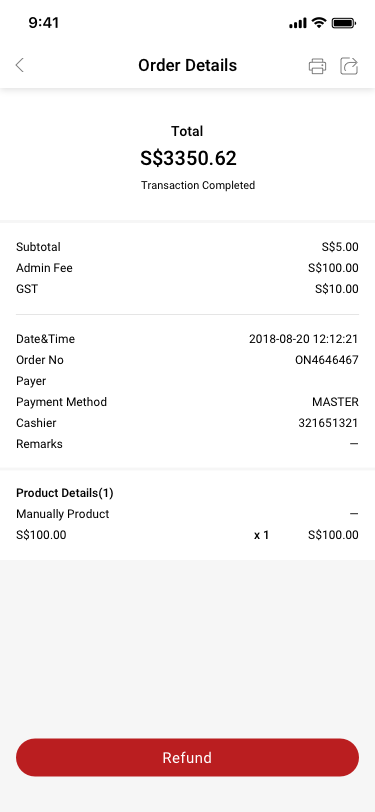History / Order Details / Transaction Completed / Manual Product (MASTER/visa/cash) SCash screen