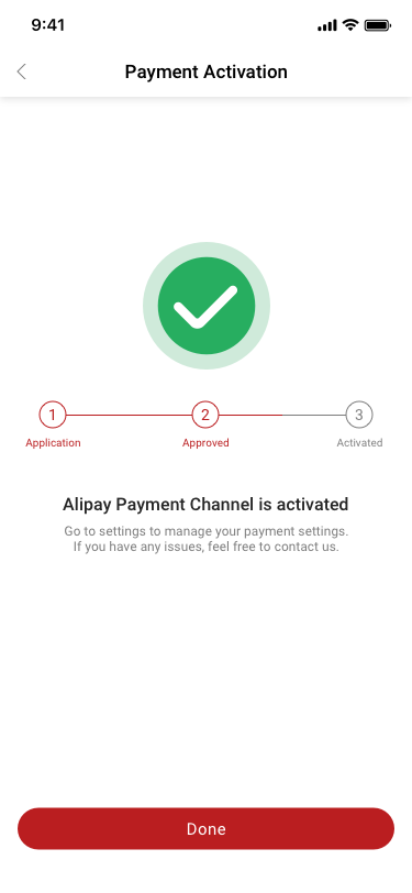 Payment Channel / Activated / open2 SCash screen