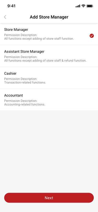 Store Manager / add storemanager SCash screen