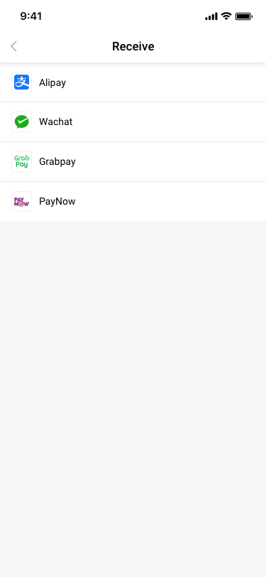 receive / choose payment method SCash screen