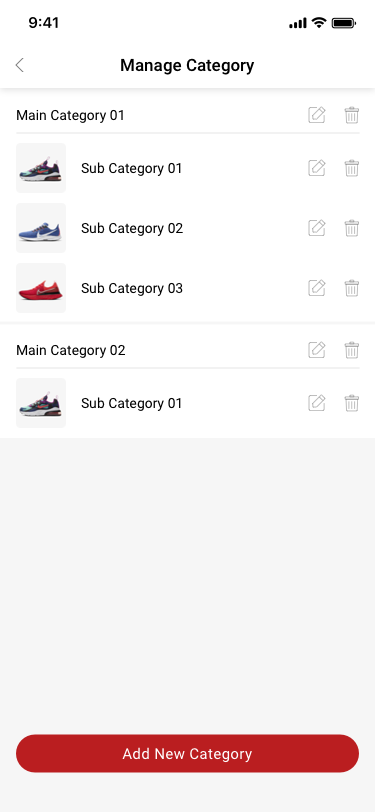 Company creator / Manage Category / no more sku SCash screen