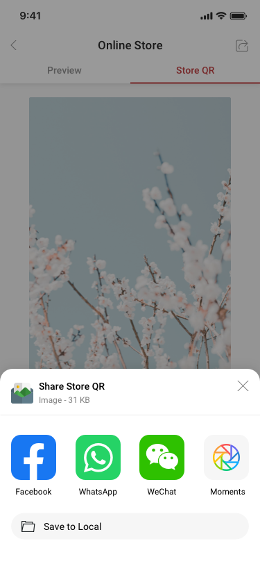 online store / QR store / share SCash screen