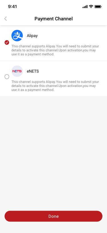 Payment Channel / Activated SCash screen