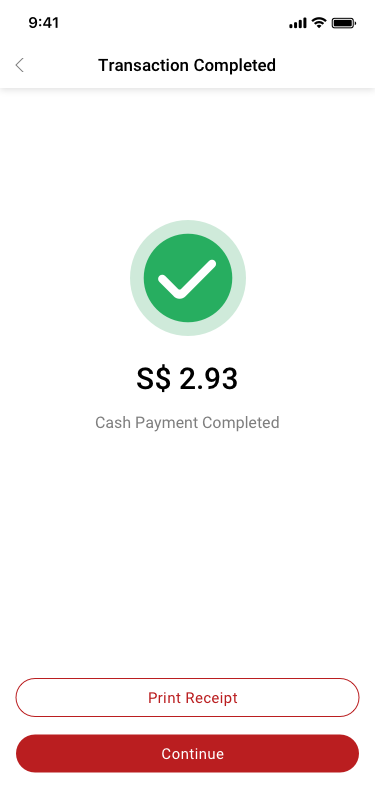 Transaction Completed SCash screen