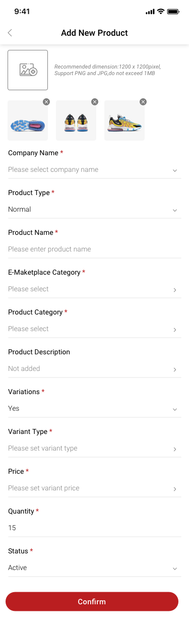 Company creator / Add New Product / have sku SCash screen