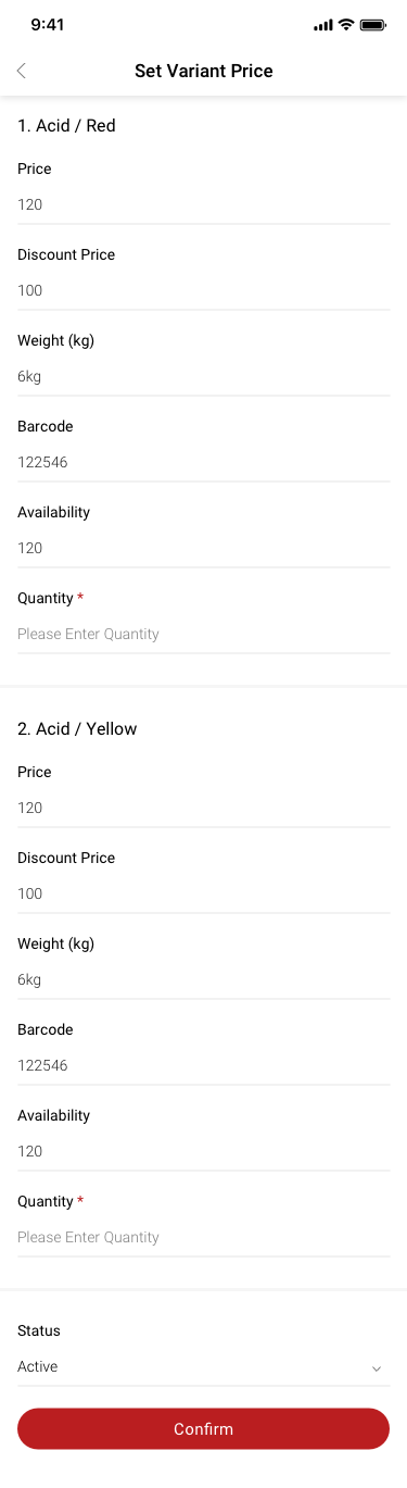 Store Managerr / set variant price / have sku SCash screen