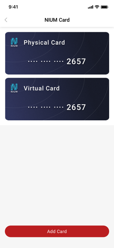 Card Management SCash screen