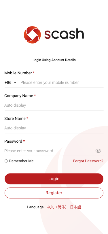 Store Manager / add storemanager / scan qr / Accept Invitation / log in SCash screen