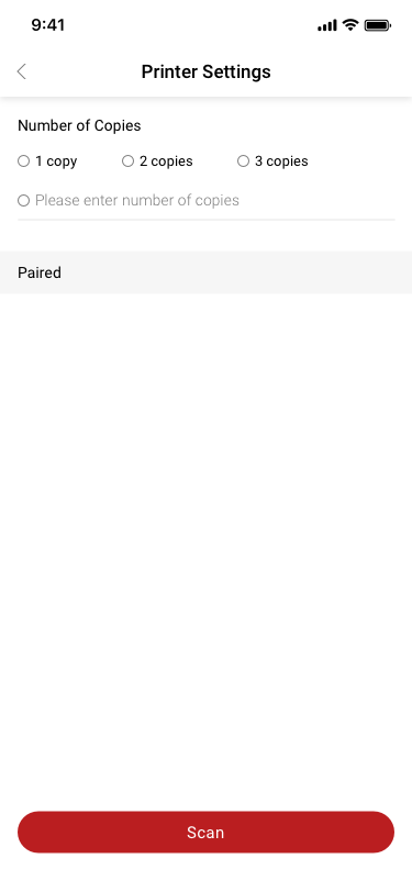 Printer Settings SCash screen