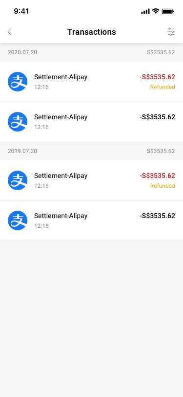 My Page-NIUM Wallet-Transactions SCash screen