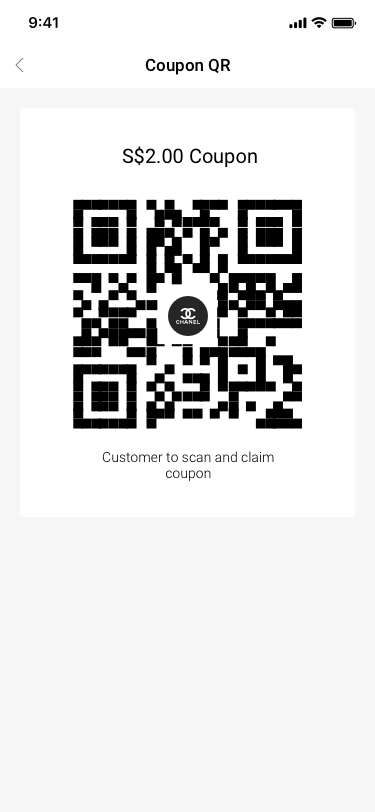 coupon / QR Code SCash screen