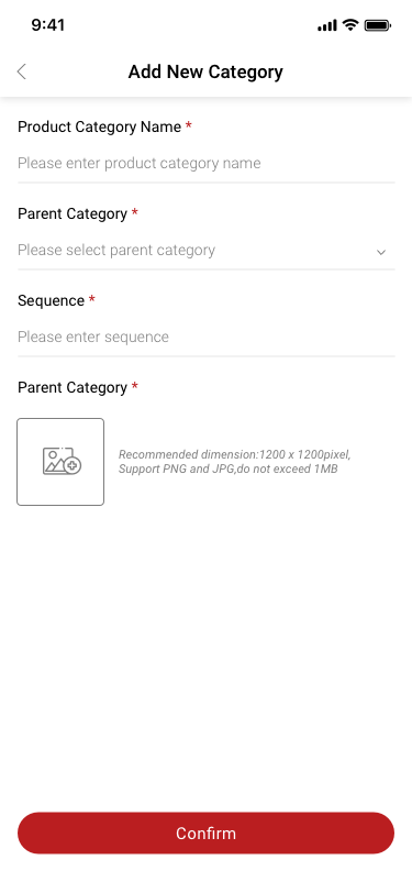 Company creator / Add new Category / popup / no more sku SCash screen