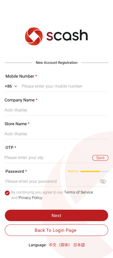 Store Manager / add storemanager / scan qr / Accept Invitation / sign up SCash screen