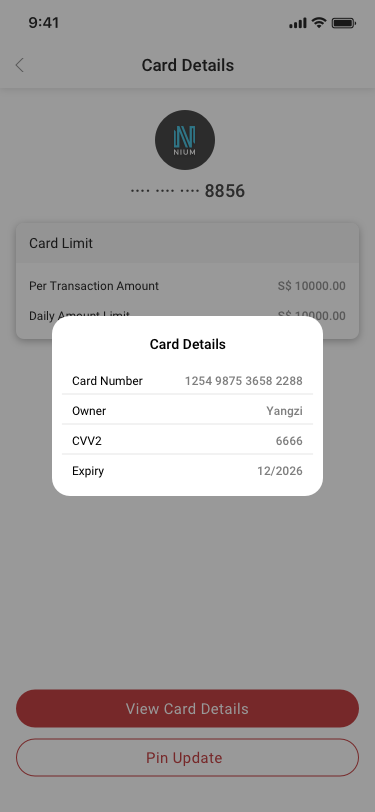 Card Details2 SCash screen