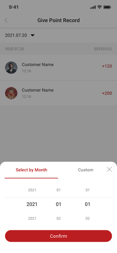 Give Point Record_Select by Month SCash screen
