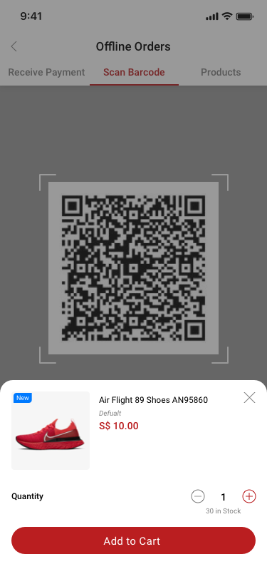 Offline Order / scan barcode3 SCash screen