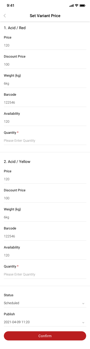 Store Managerr / set variant price / have sku2 SCash screen