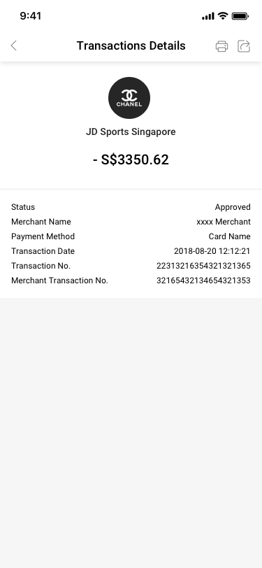 Transactions Details SCash screen