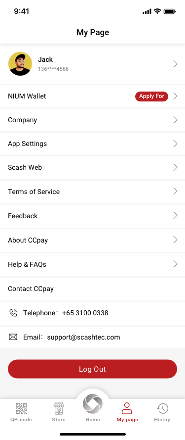 My Page SCash screen
