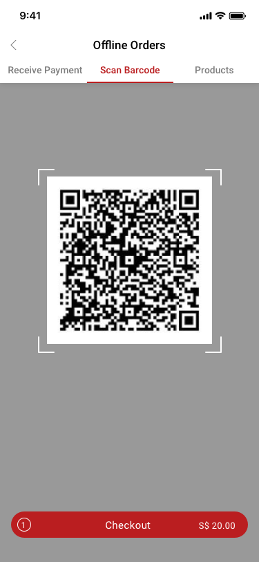 Offline Order / scan barcode SCash screen