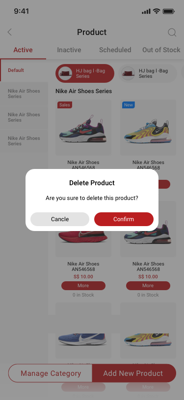 Company creator / product / delete product SCash screen