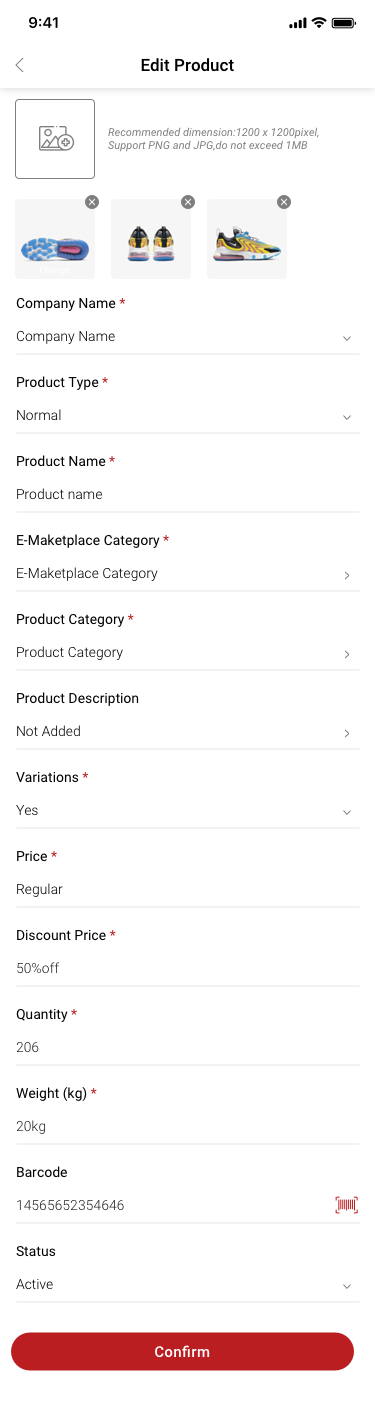 Company creator / edit Product / no more sku SCash screen