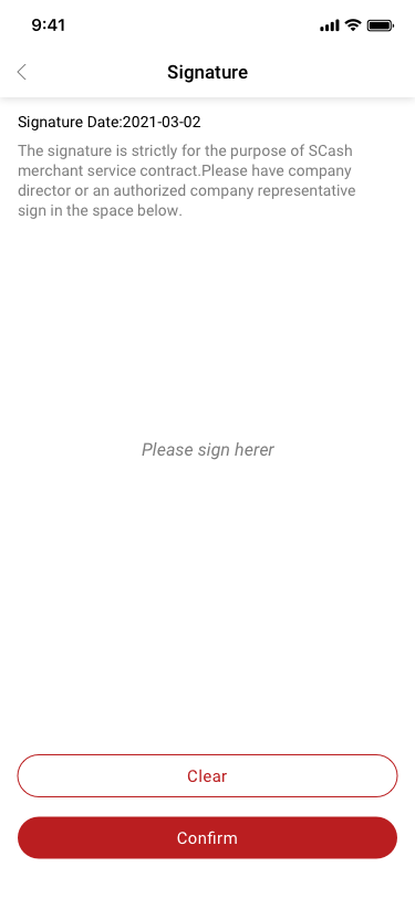 SCash Service Agreement 4Signature / sign SCash screen