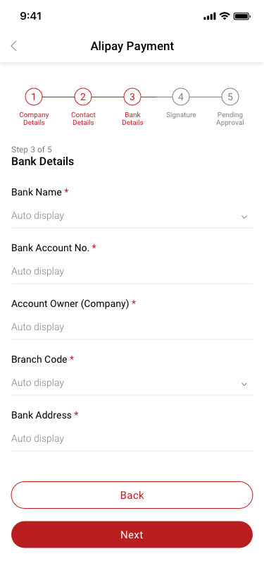 Alipay Payment 3 Bank Details SCash screen