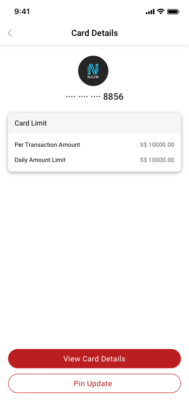 Card Details SCash screen