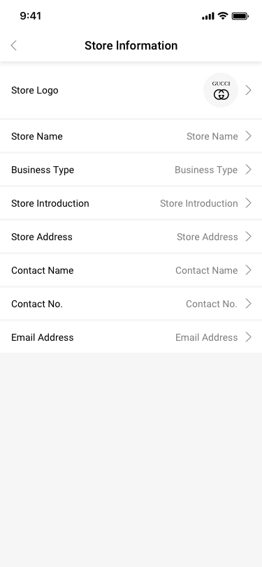Store Settings / Store lnformation SCash screen