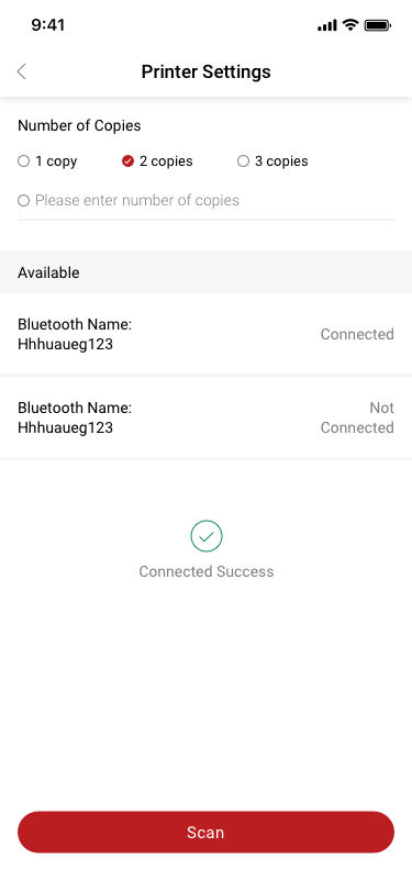 Printer Settings2 SCash screen