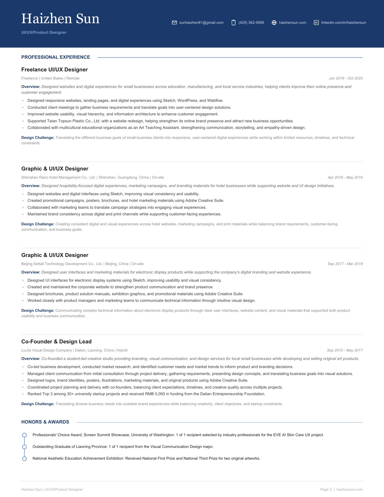 Haizhen Sun resume preview, page 3 of 3